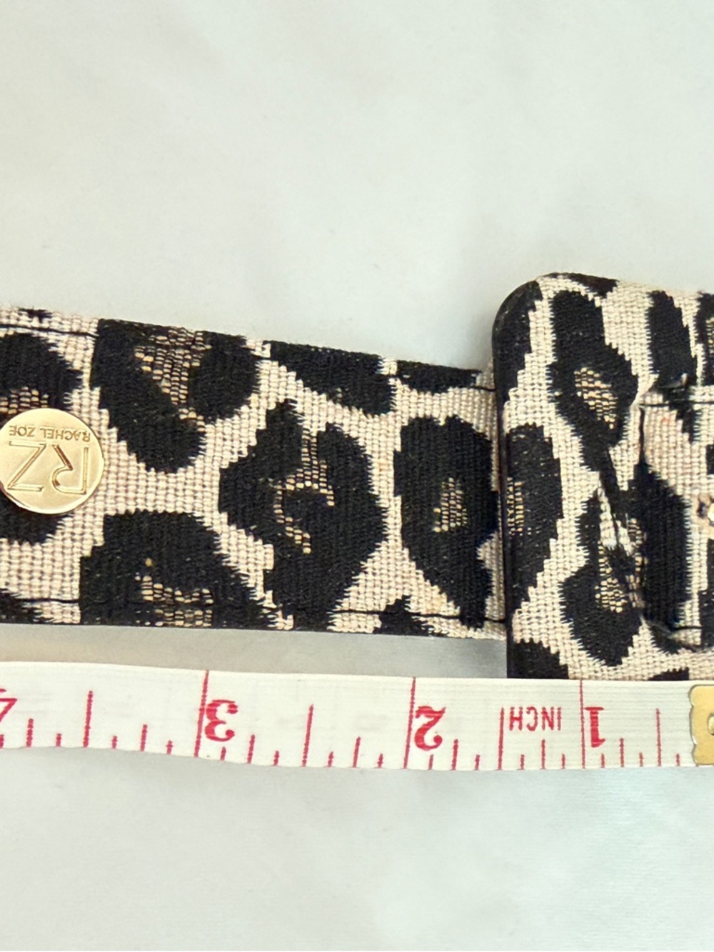 Rachel Zoe Black and Cream Leopard Jacquard Belt with Gold Logo